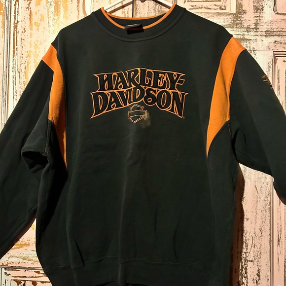 Harley-Davidson Men's Black and Orange Logo Crewneck Sweater - Picture 2 of 7